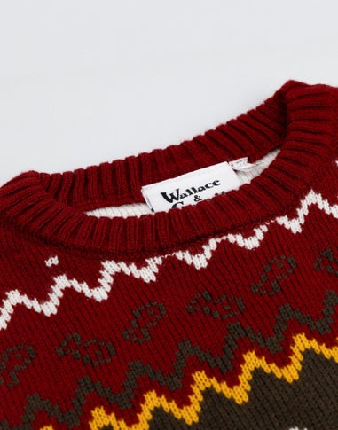 Wallace And Gromit Maroon With Multicolour Details Christmas Jumper
