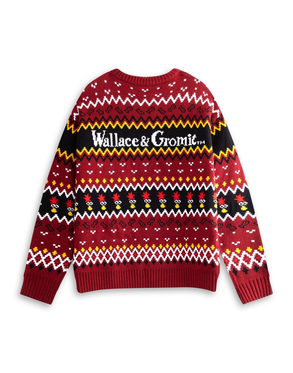 Wallace And Gromit Maroon With Multicolour Details Christmas Jumper
