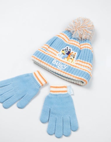 Bluey Kids Blue With Orange Stripes Beanie & Gloves