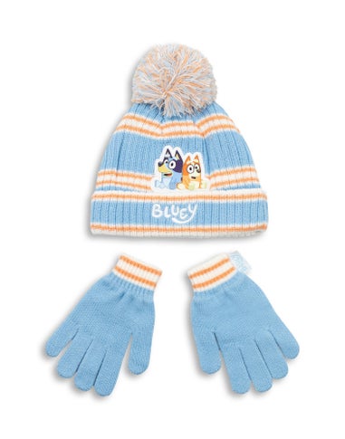 Bluey Kids Blue With Orange Stripes Beanie & Gloves