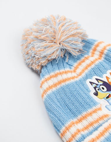 Bluey Kids Blue With Orange Stripes Beanie & Gloves