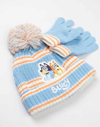 Bluey Kids Blue With Orange Stripes Beanie & Gloves