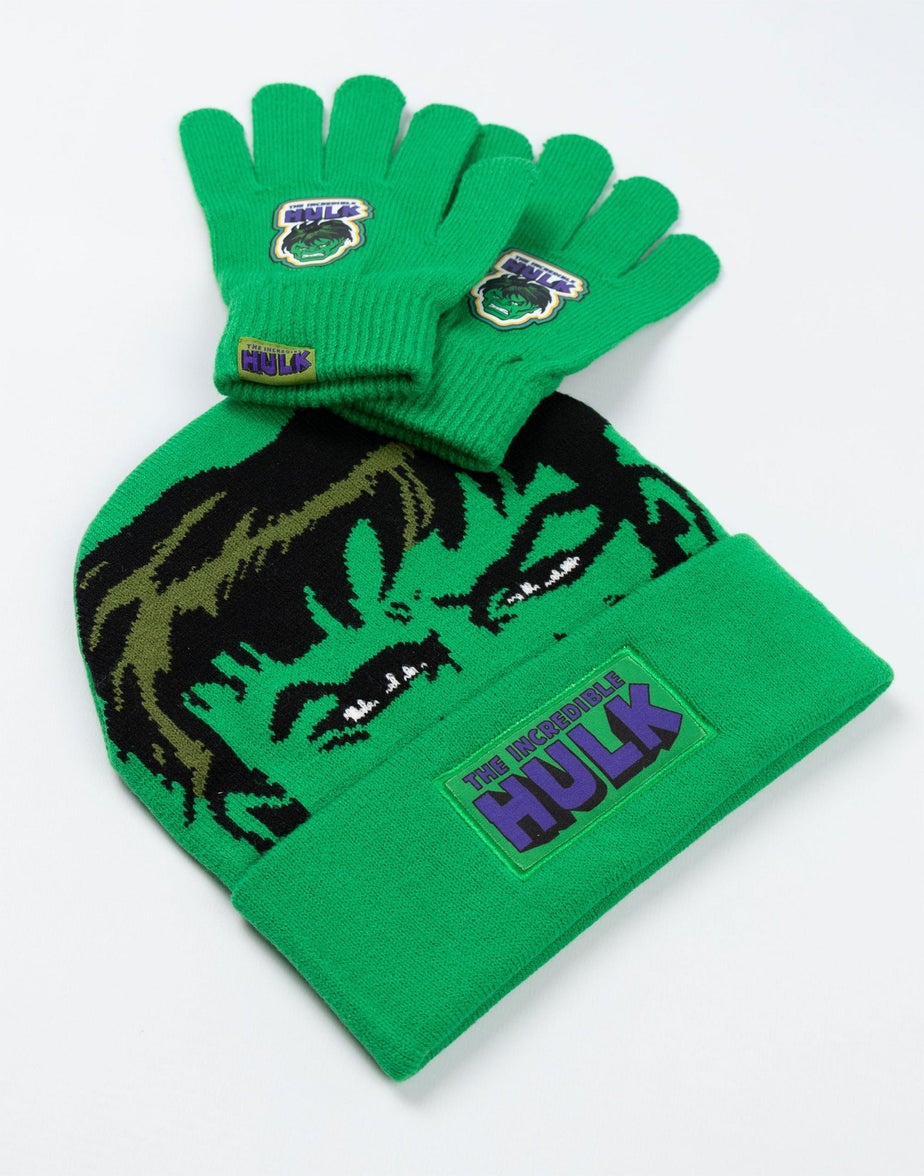 Marvel The Incredible Hulk Kids Green Beanie & Gloves