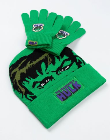 Marvel The Incredible Hulk Kids Green Beanie & Gloves