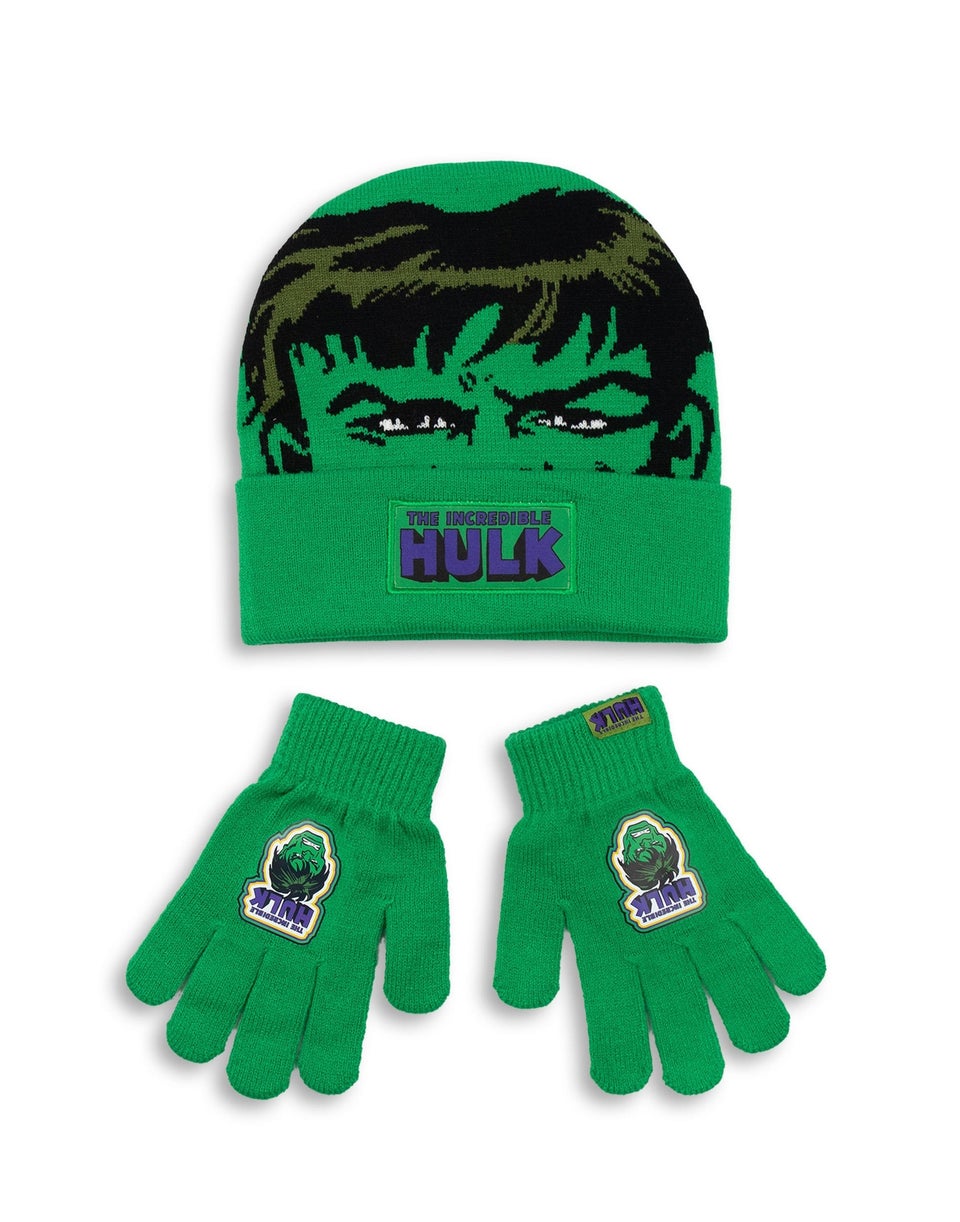 Marvel The Incredible Hulk Kids Green Beanie & Gloves