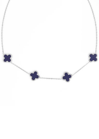 Say It With Silver Blue Clover Choker Necklace