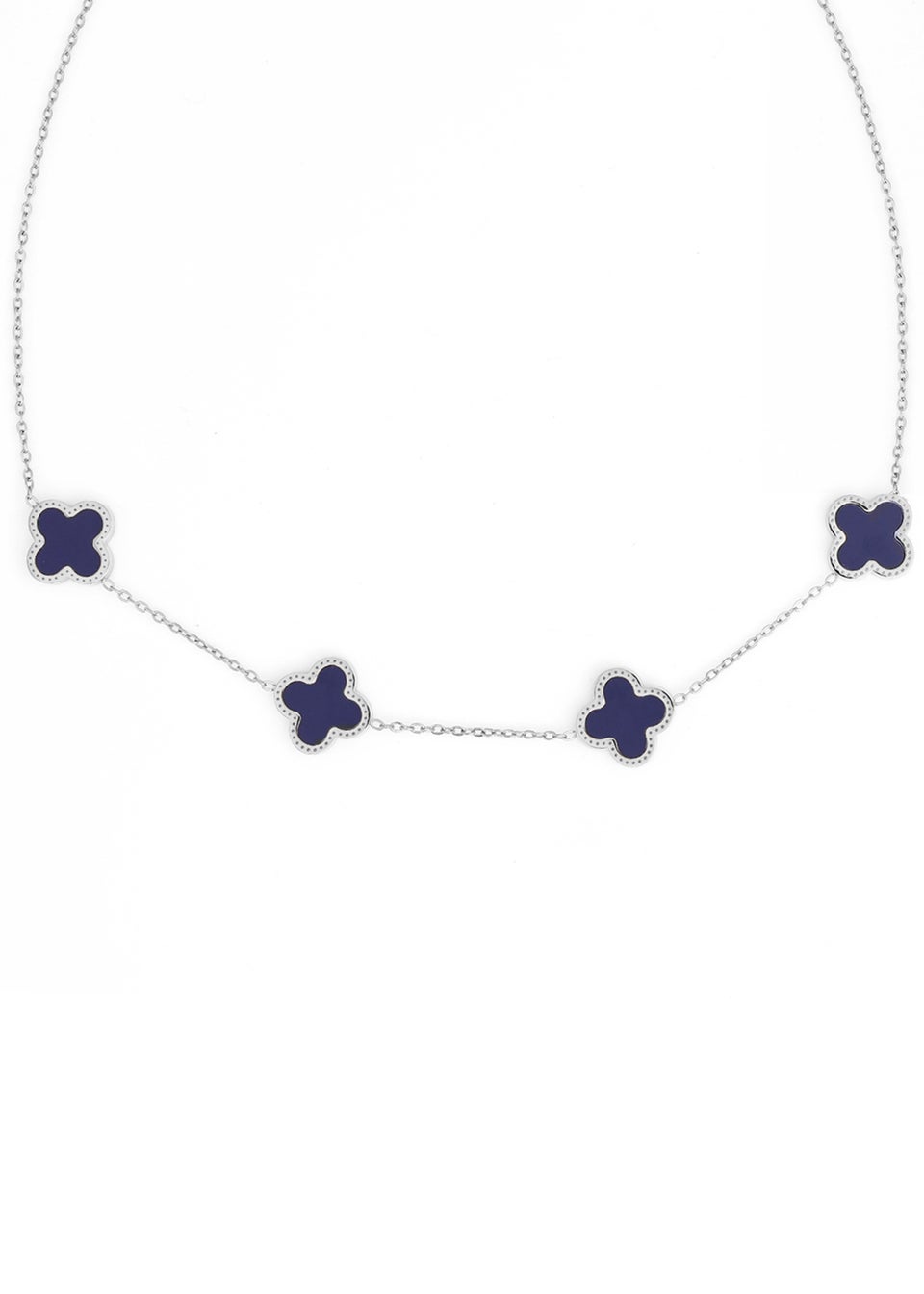 Say It With Silver Blue Clover Choker Necklace