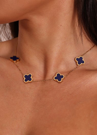 Say It With Gold Blue Clover Choker Necklace