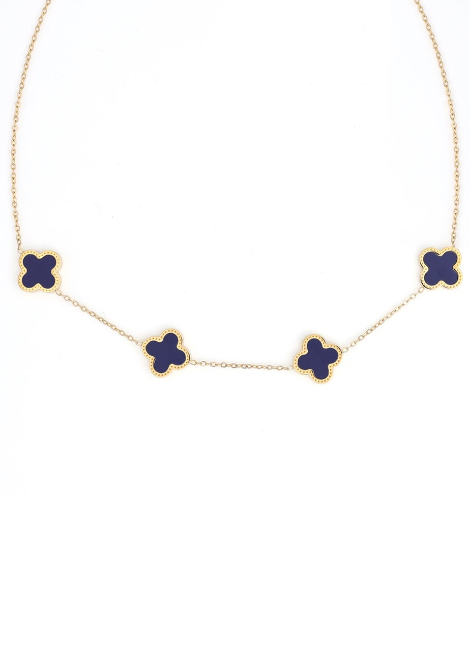 Say It With Gold Blue Clover Choker Necklace