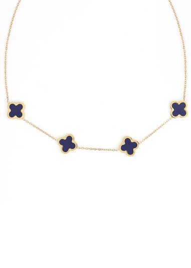 Say It With Gold Blue Clover Choker Necklace