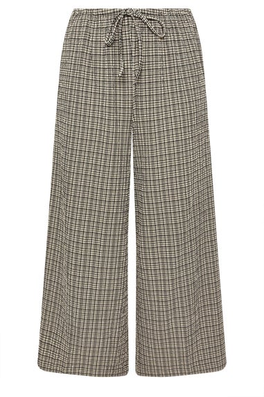Yours Curve Cream Check Wide Leg Textured Trousers