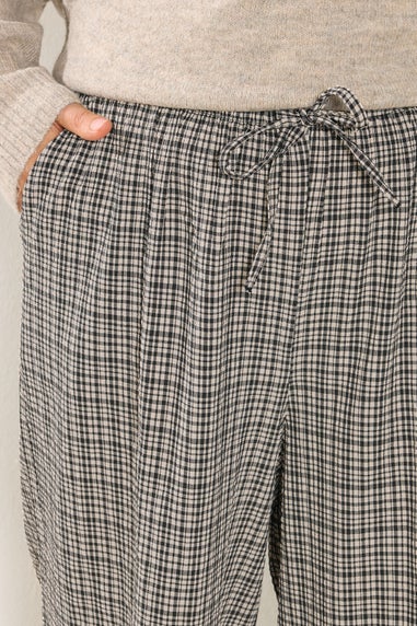 Yours Curve Cream Check Wide Leg Textured Trousers