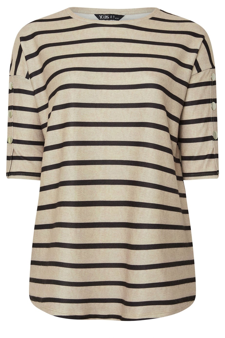 Yours Curve Natural Brown Striped Button Sleeve Top