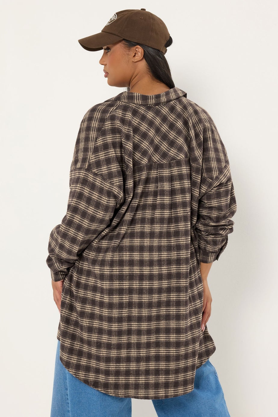 Yours Curve Chocolate Brown Oversized Check Shirt