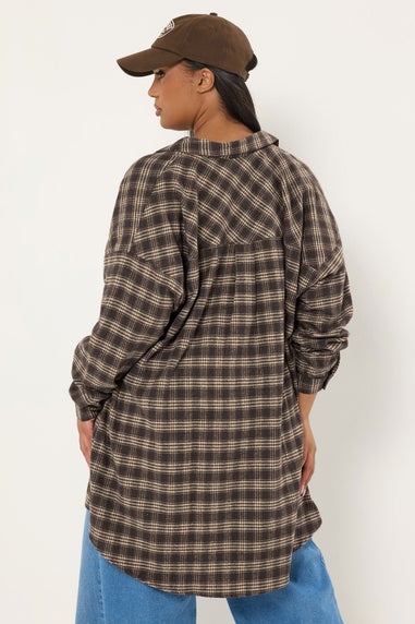 Yours Curve Chocolate Brown Oversized Check Shirt