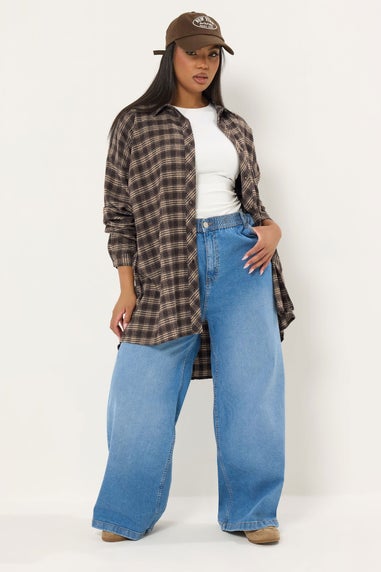 Yours Curve Chocolate Brown Oversized Check Shirt