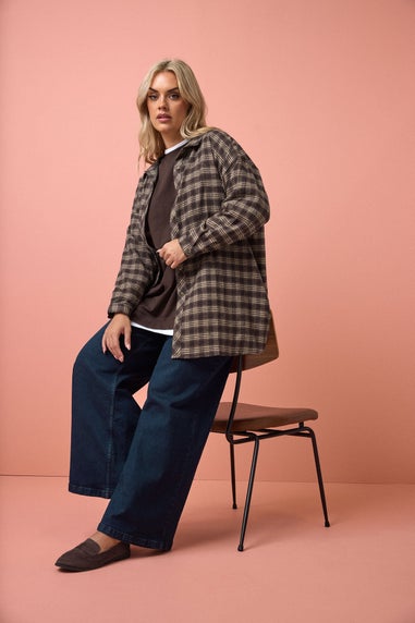 Yours Curve Chocolate Brown Oversized Check Shirt