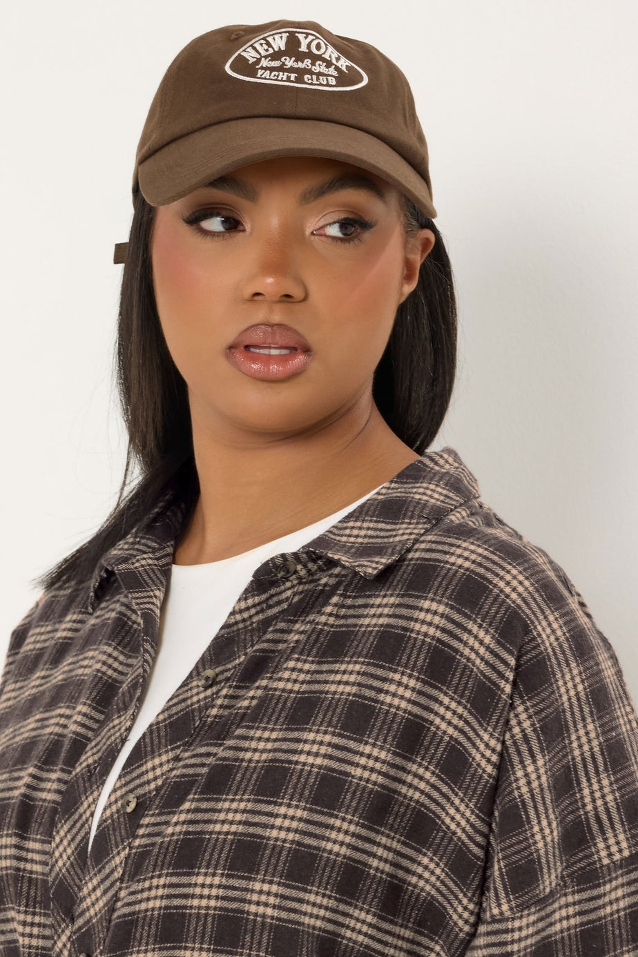 Yours Curve Chocolate Brown Oversized Check Shirt