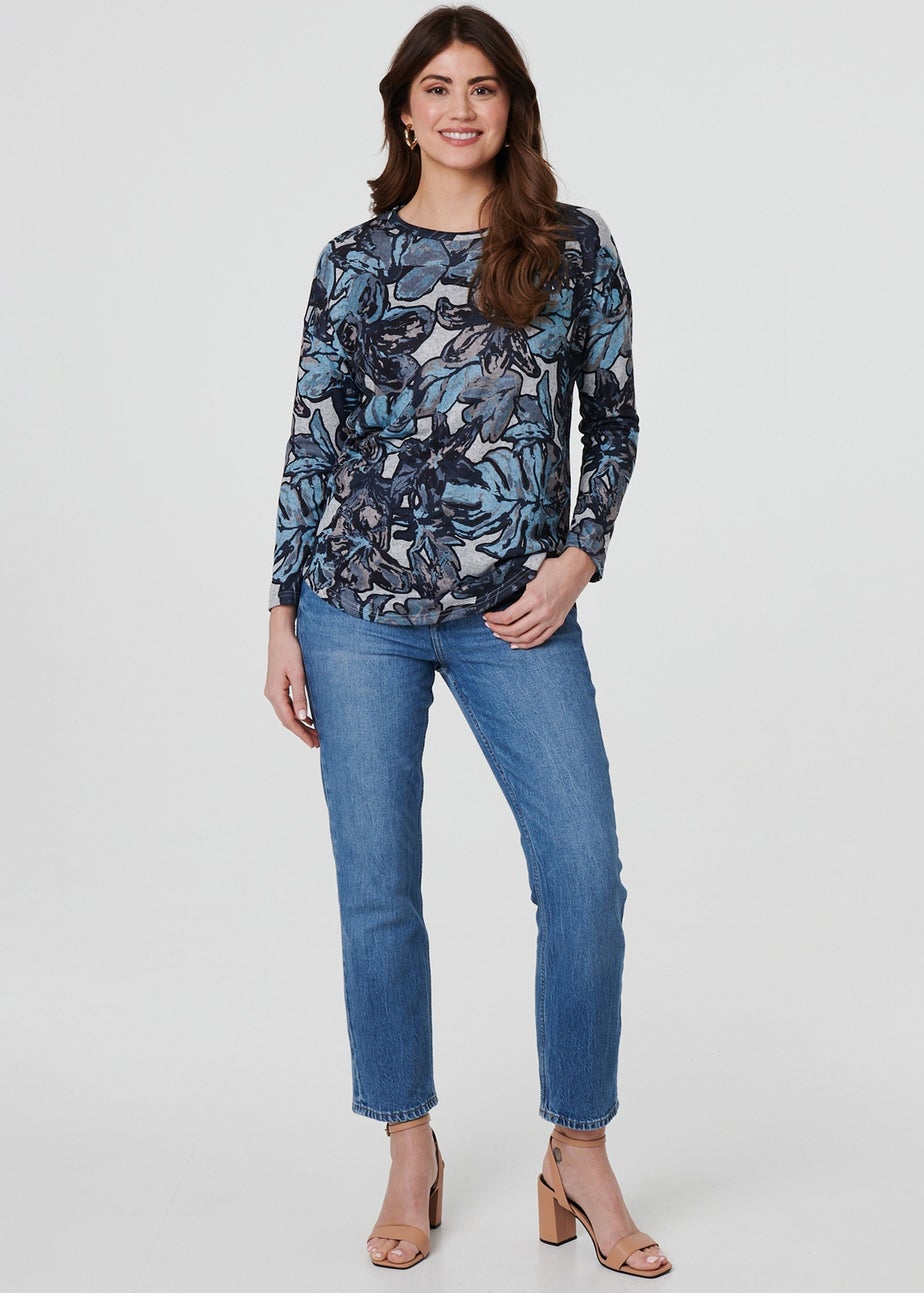 Izabel London Blue Abstract Print Long Sleeve Top