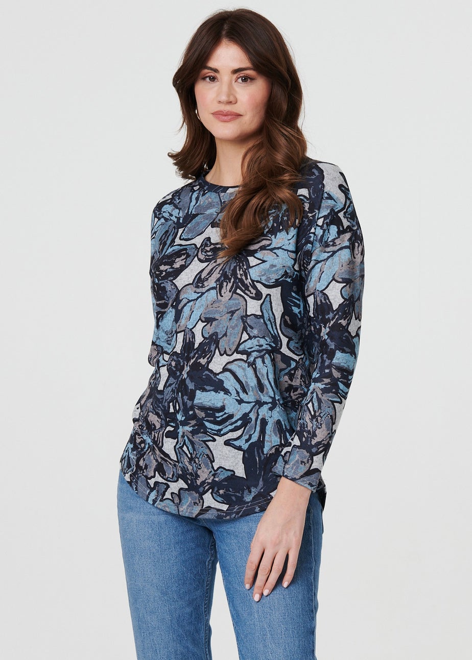 Izabel London Blue Abstract Print Long Sleeve Top