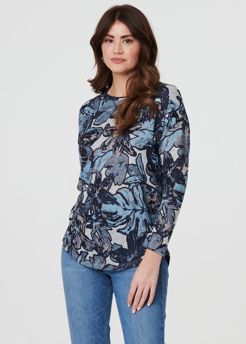 Izabel London Blue Abstract Print Long Sleeve Top