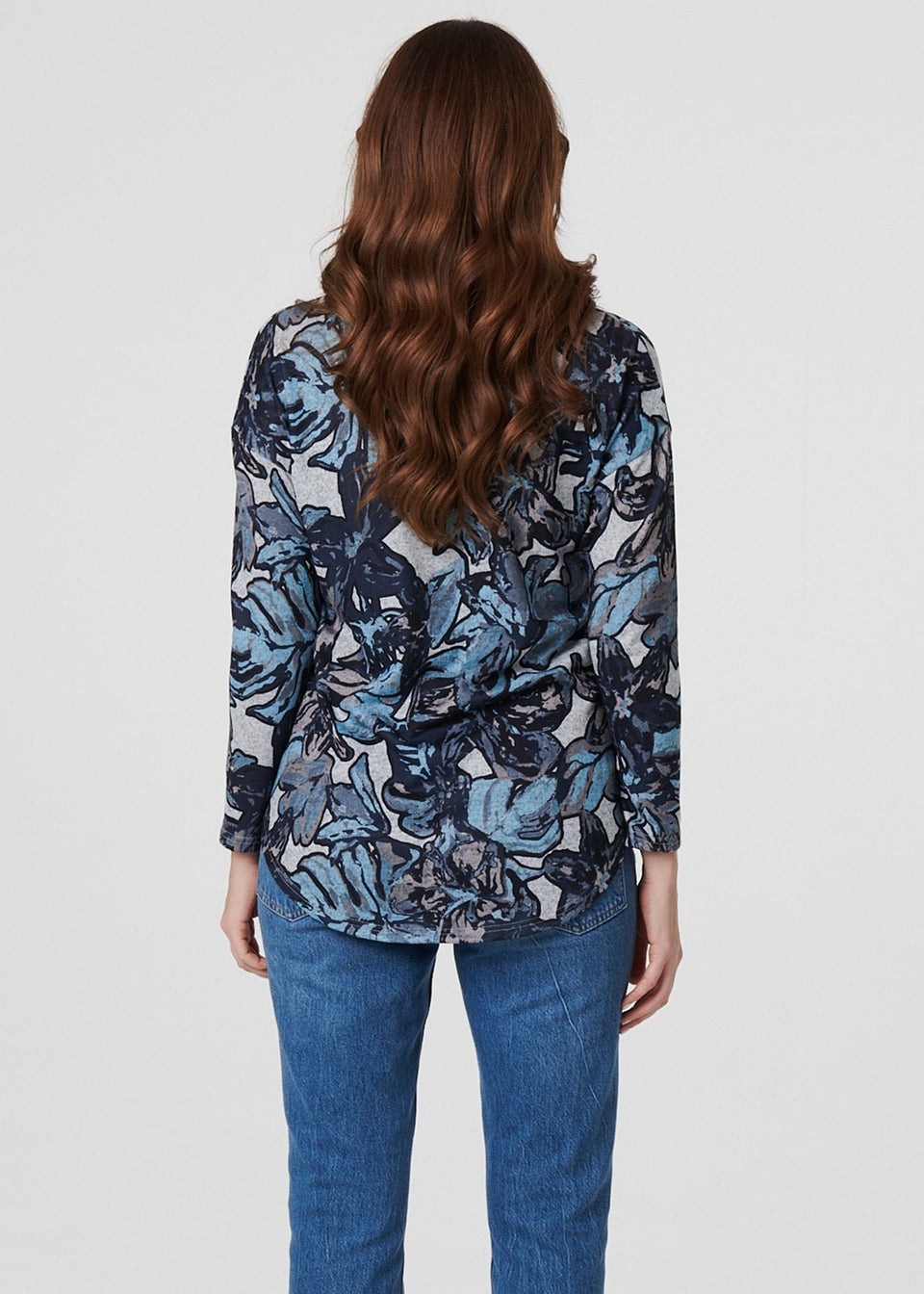 Izabel London Blue Abstract Print Long Sleeve Top