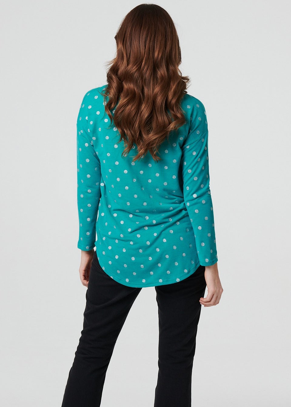 Izabel London Green Polka Dot Print Relaxed Long Sleeve Top