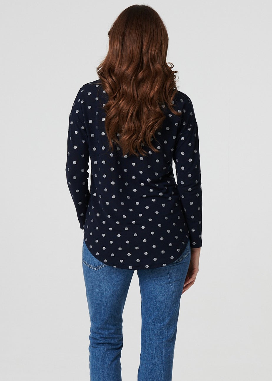 Izabel London Navy Polka Dot Print Relaxed Long Sleeve Top
