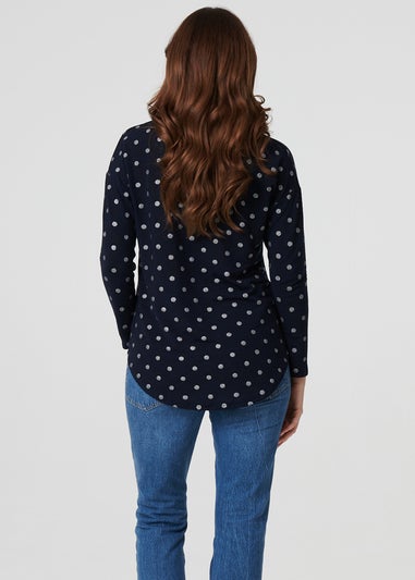 Izabel London Navy Polka Dot Print Relaxed Long Sleeve Top