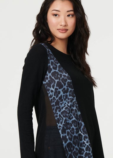 Izabel London Black Animal Print Asymmetric Long Sleeve Top