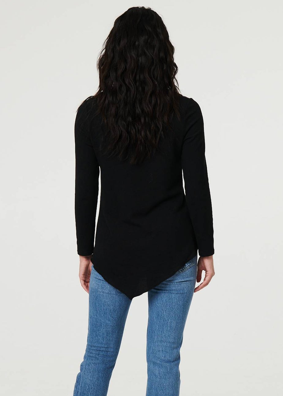 Izabel London Black Animal Print Asymmetric Long Sleeve Top