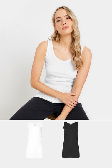 Long Tall Sally 2 Pack Black & White Vest Tops
