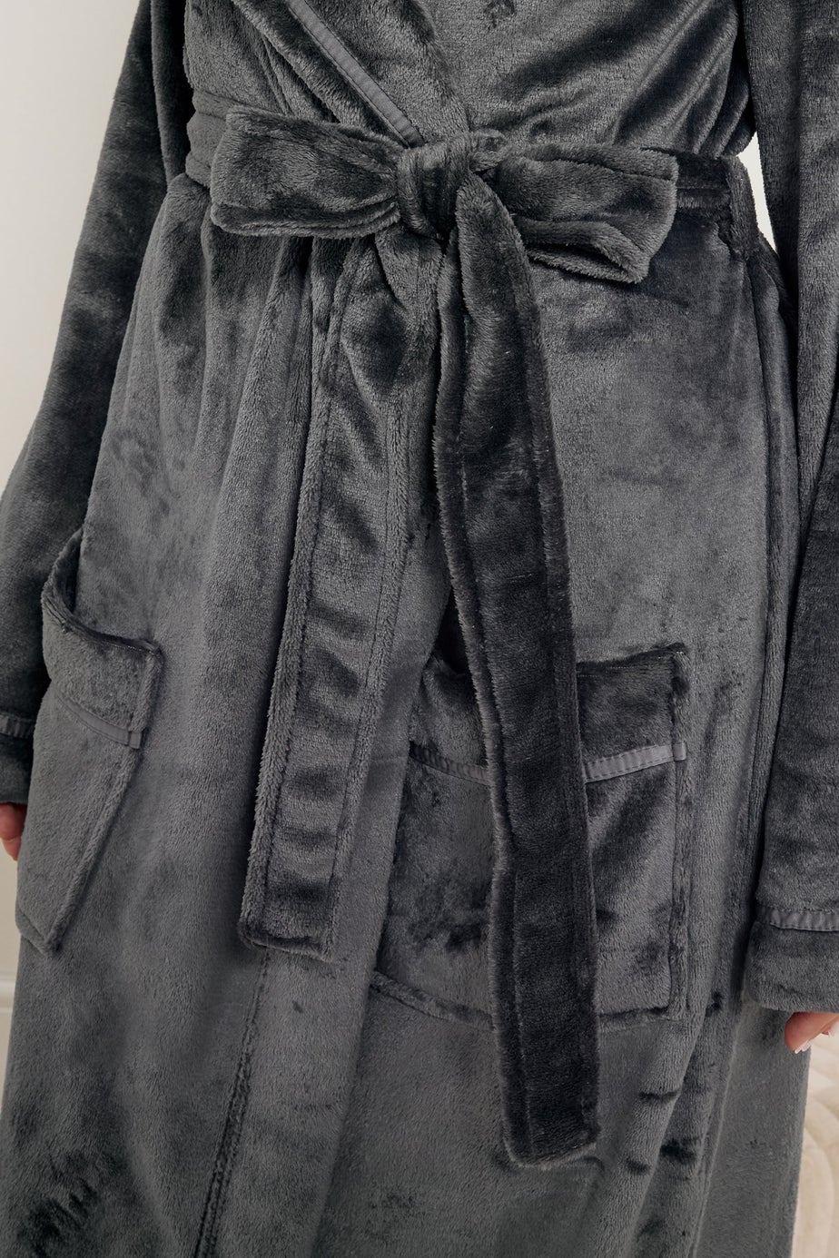 Long Tall Sally Charcoal Grey Shawl Collar Maxi Dressing Gown