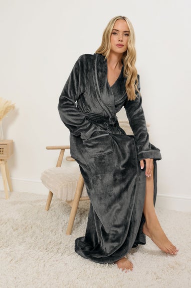 Long Tall Sally Charcoal Grey Shawl Collar Maxi Dressing Gown