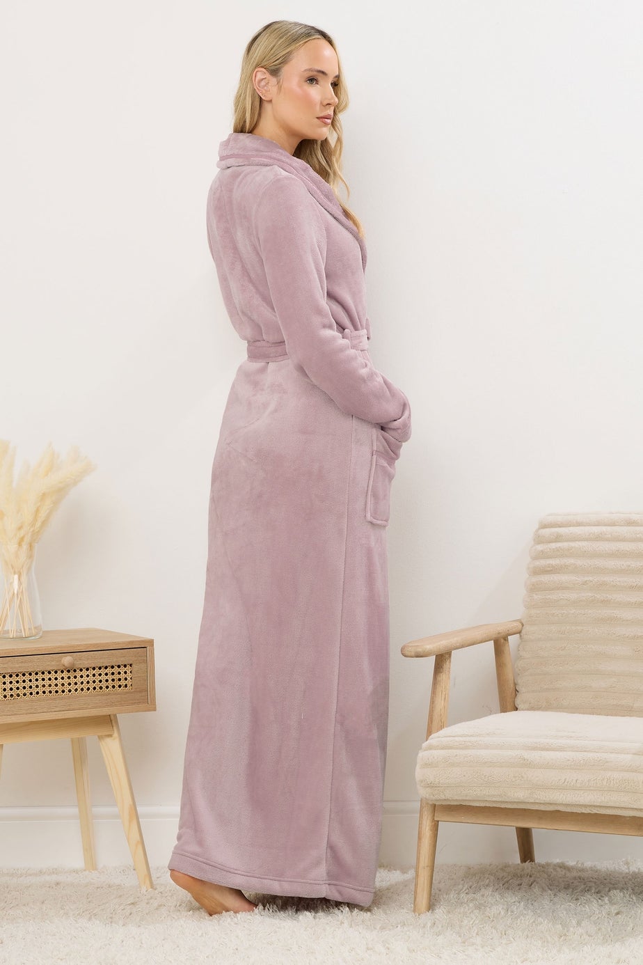 Long Tall Sally Light Pink Shawl Collar Maxi Dressing Gown