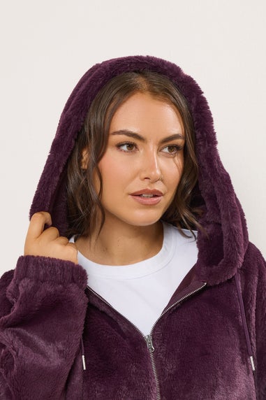 Yours Curve Burgundy Red Faux Fur Hooded Jacket