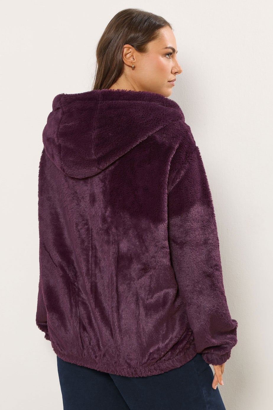 Yours Curve Burgundy Red Faux Fur Hooded Jacket