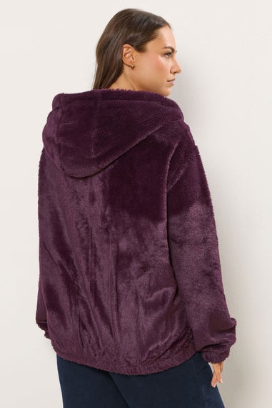 Yours Curve Burgundy Red Faux Fur Hooded Jacket