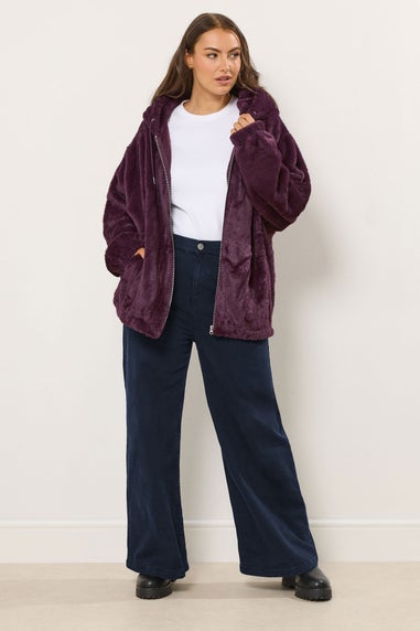 Yours Curve Burgundy Red Faux Fur Hooded Jacket