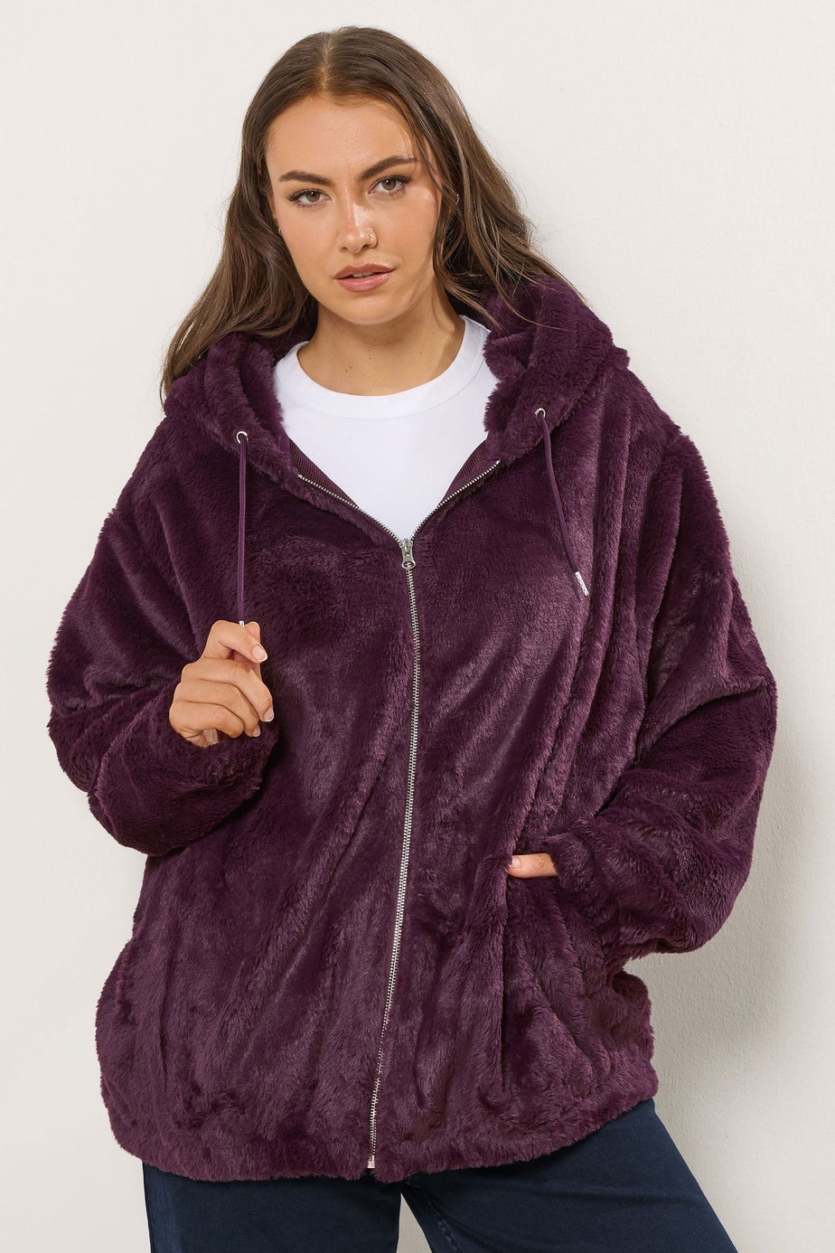 Yours Curve Burgundy Red Faux Fur Hooded Jacket