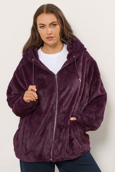 Yours Curve Burgundy Red Faux Fur Hooded Jacket