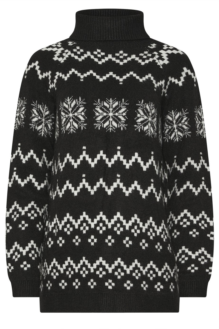 Long Tall Sally Black Knitted Snowflake Roll Neck Jumper