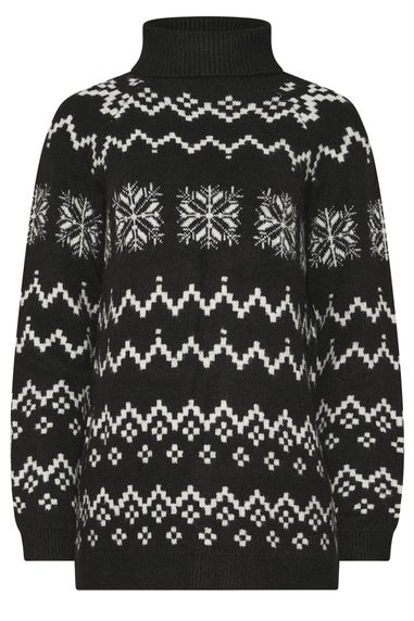 Long Tall Sally Black Knitted Snowflake Roll Neck Jumper