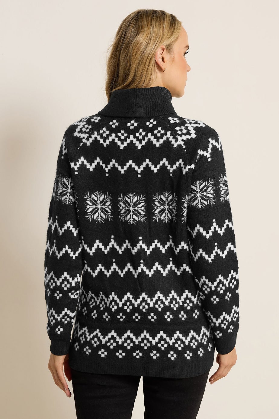 Long Tall Sally Black Knitted Snowflake Roll Neck Jumper