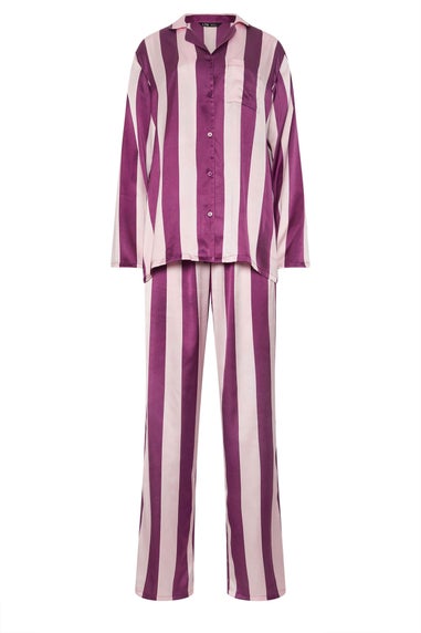 Long Tall Sally Burgundy Red Stripe Satin Pyjama Set