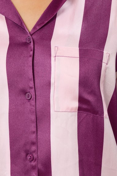 Long Tall Sally Burgundy Red Stripe Satin Pyjama Set