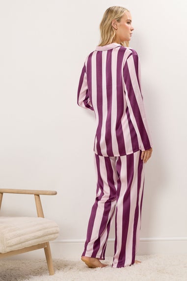 Long Tall Sally Burgundy Red Stripe Satin Pyjama Set