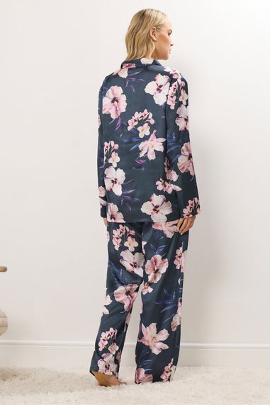 Long Tall Sally Grey Floral Satin Pyjama Set