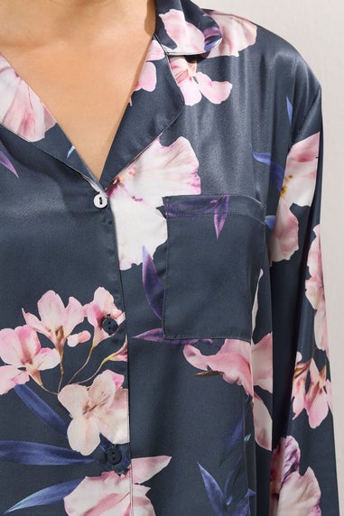 Long Tall Sally Grey Floral Satin Pyjama Set