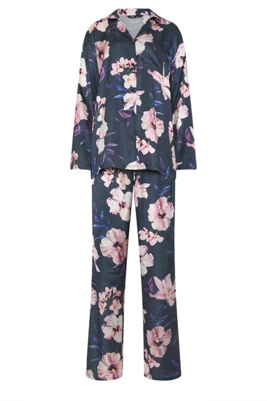 Long Tall Sally Grey Floral Satin Pyjama Set